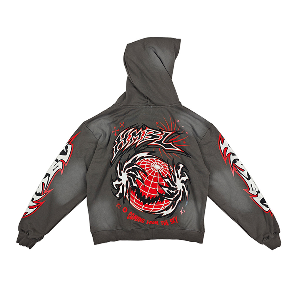 Red ranger acid wash hoodie