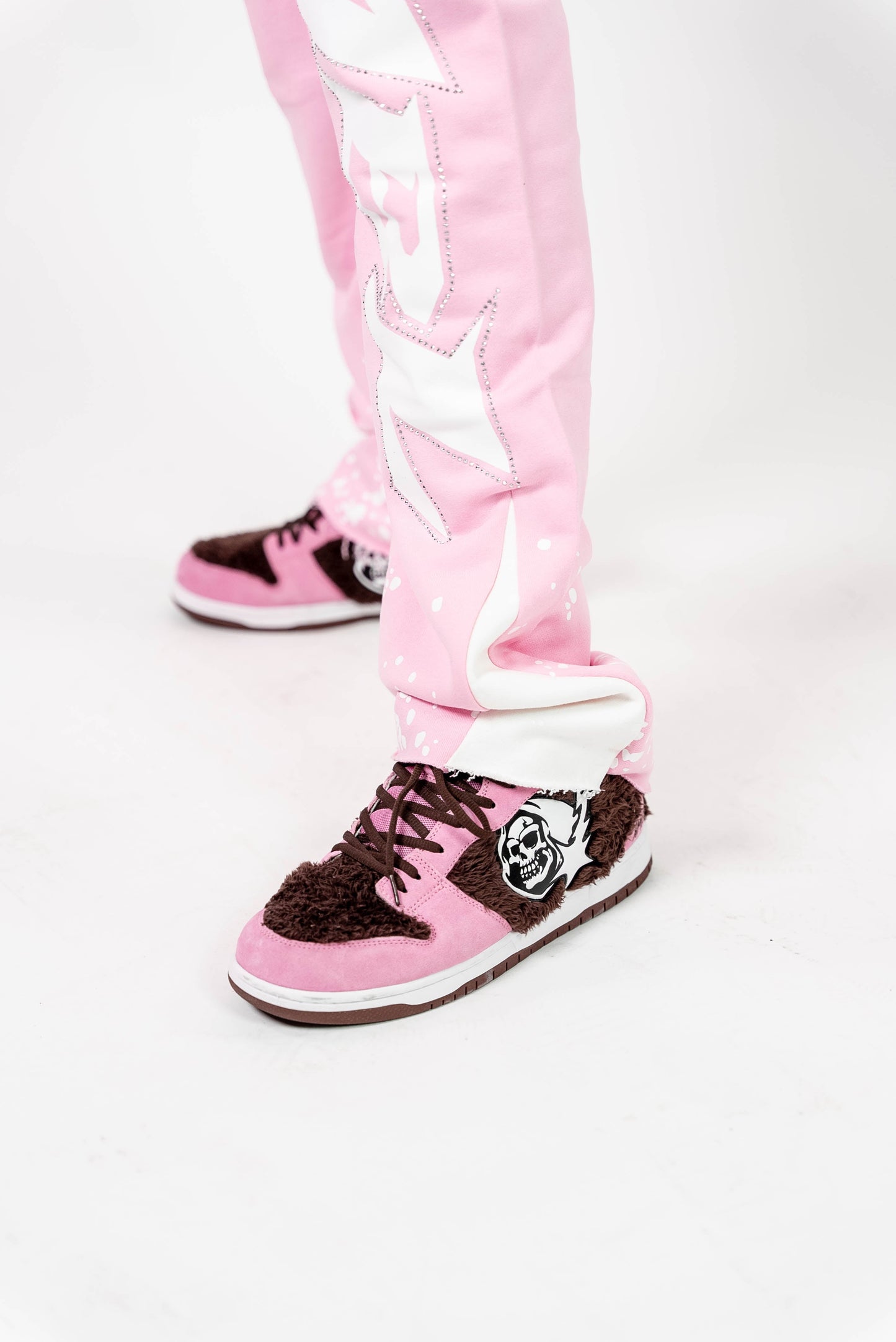 Light pink rhinestone flared sweats