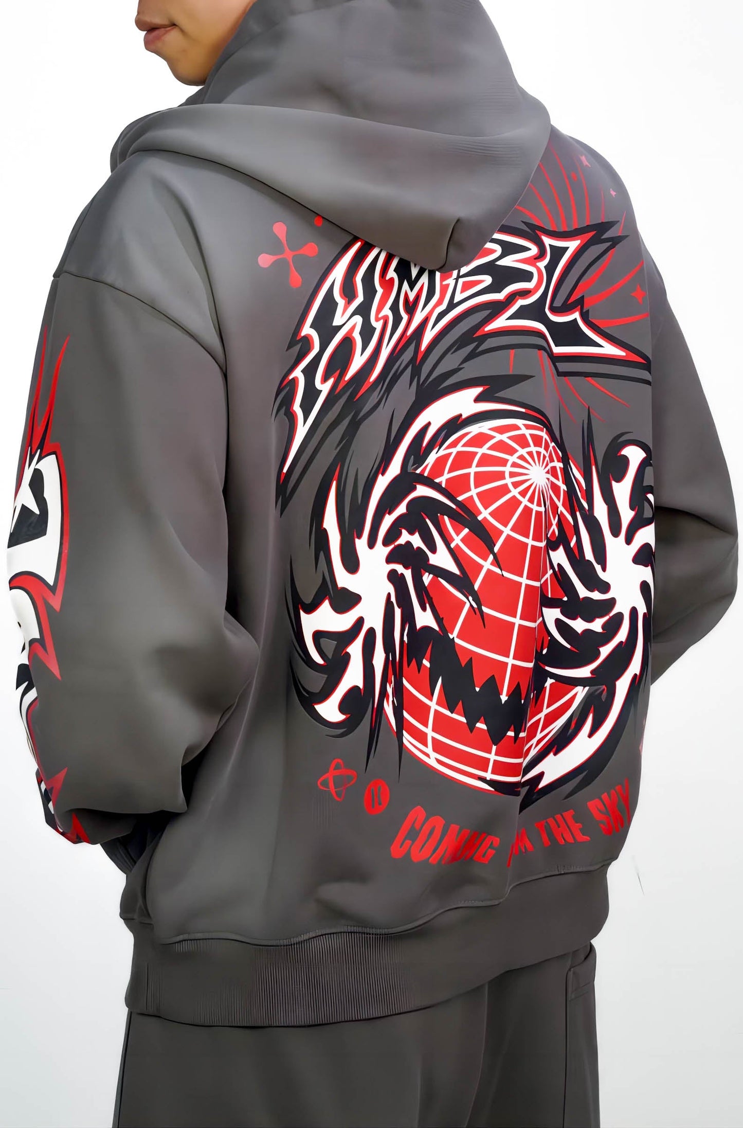 Red ranger acid wash hoodie