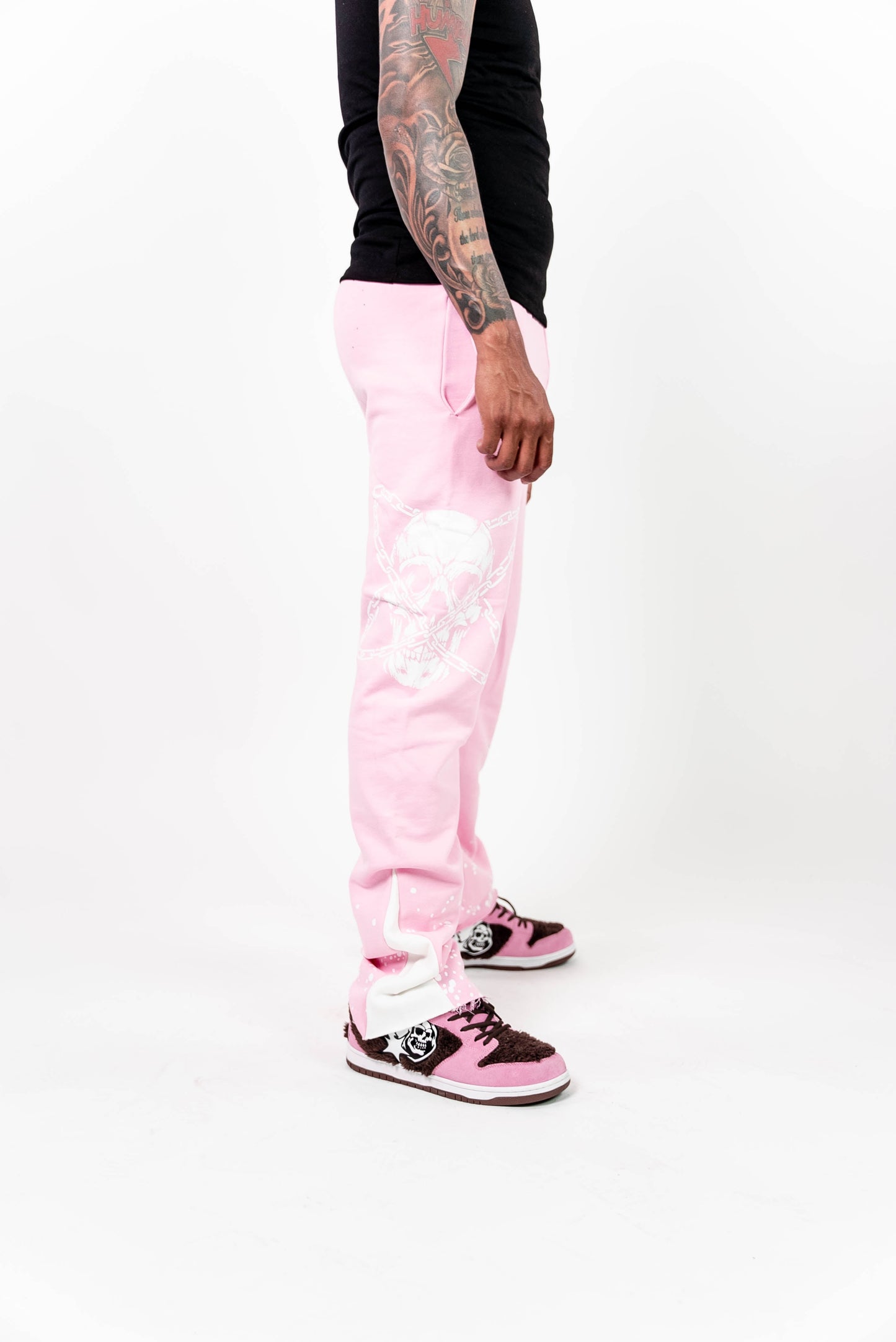 Light pink rhinestone flared sweats