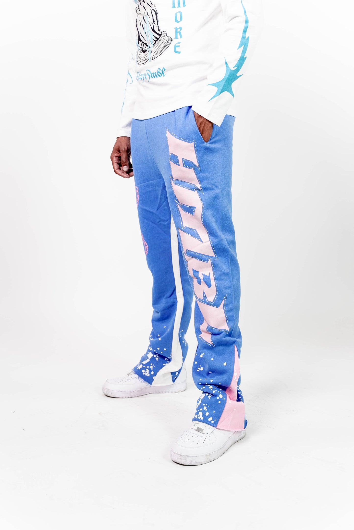 Adult cotton candy stacked painted sweats