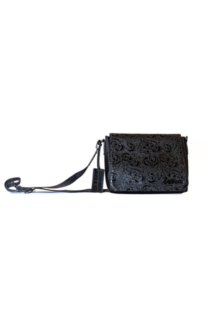 HMBL black Paris Skull leather messanger bag