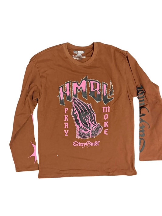 Brown mocha pray more long sleeve shirt