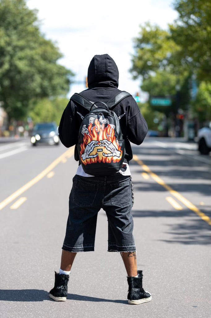 Black HMBL trap ain’t dead flames back pack