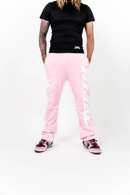 Light pink rhinestone flared sweats