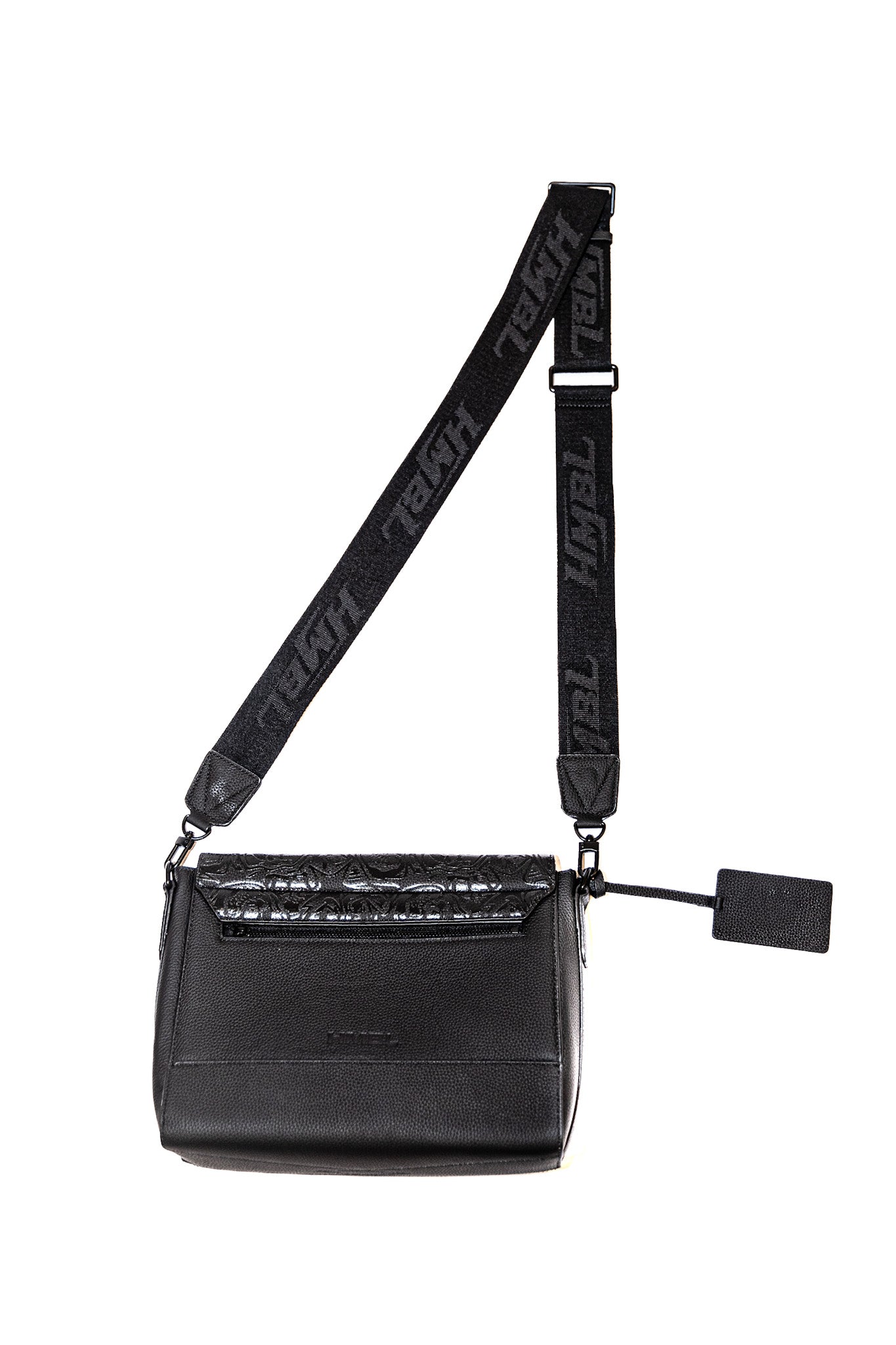 HMBL black Paris Skull leather messanger bag