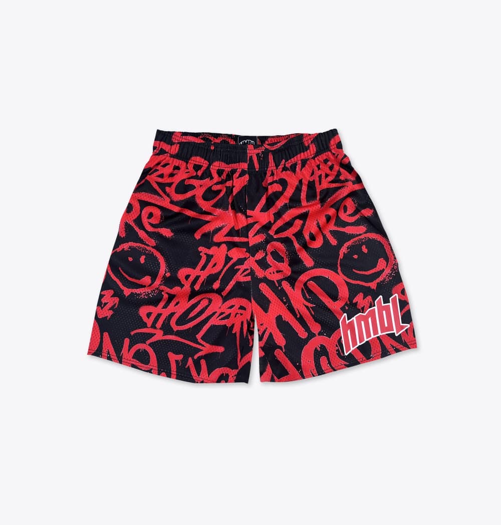 Red ranger graphic shorts