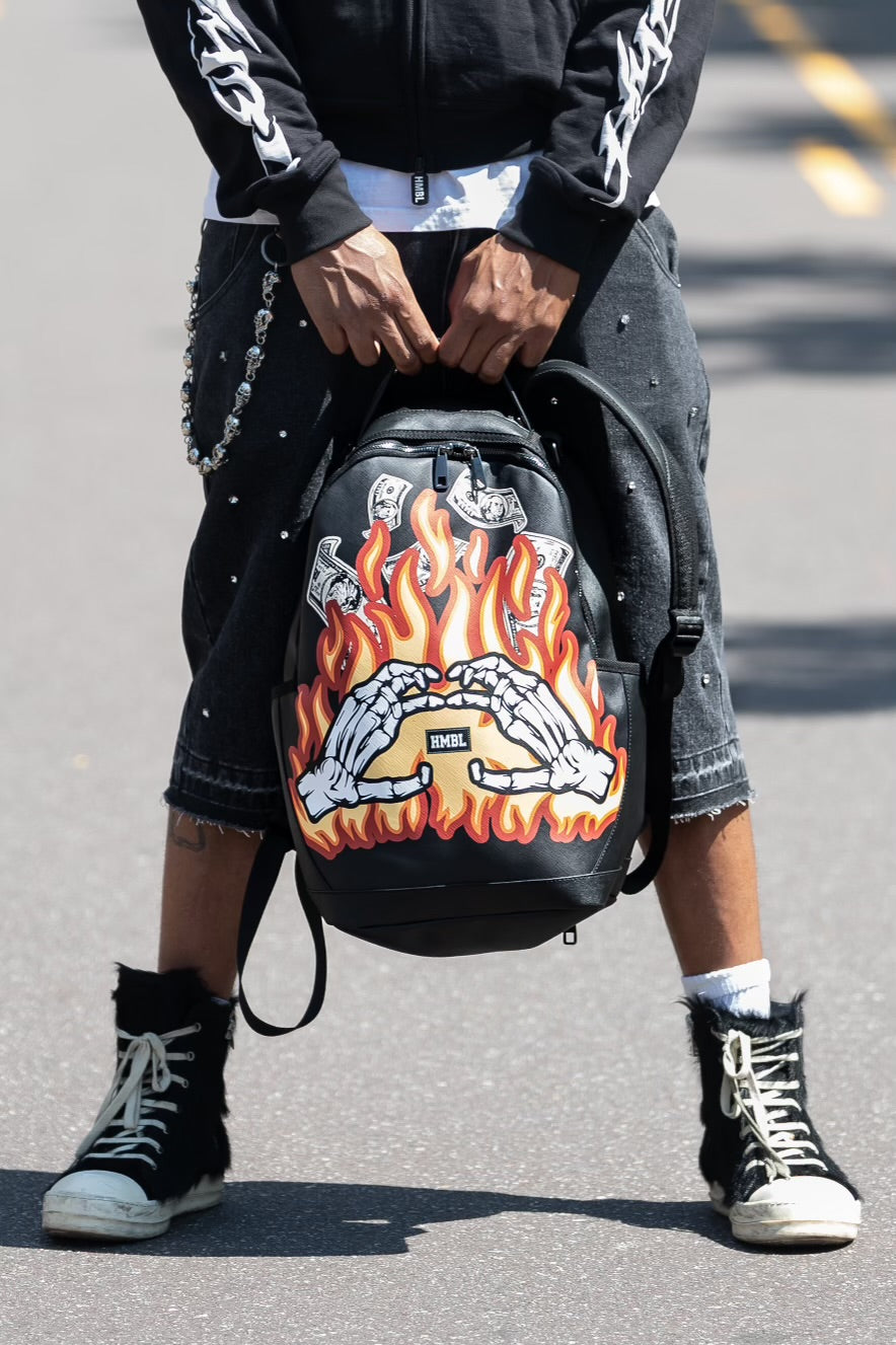 Black HMBL trap ain’t dead flames back pack