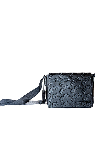 Hmbl black leather London print all over messanger bag