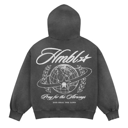Airways Acid Wash Oversize Reflective Hoodie