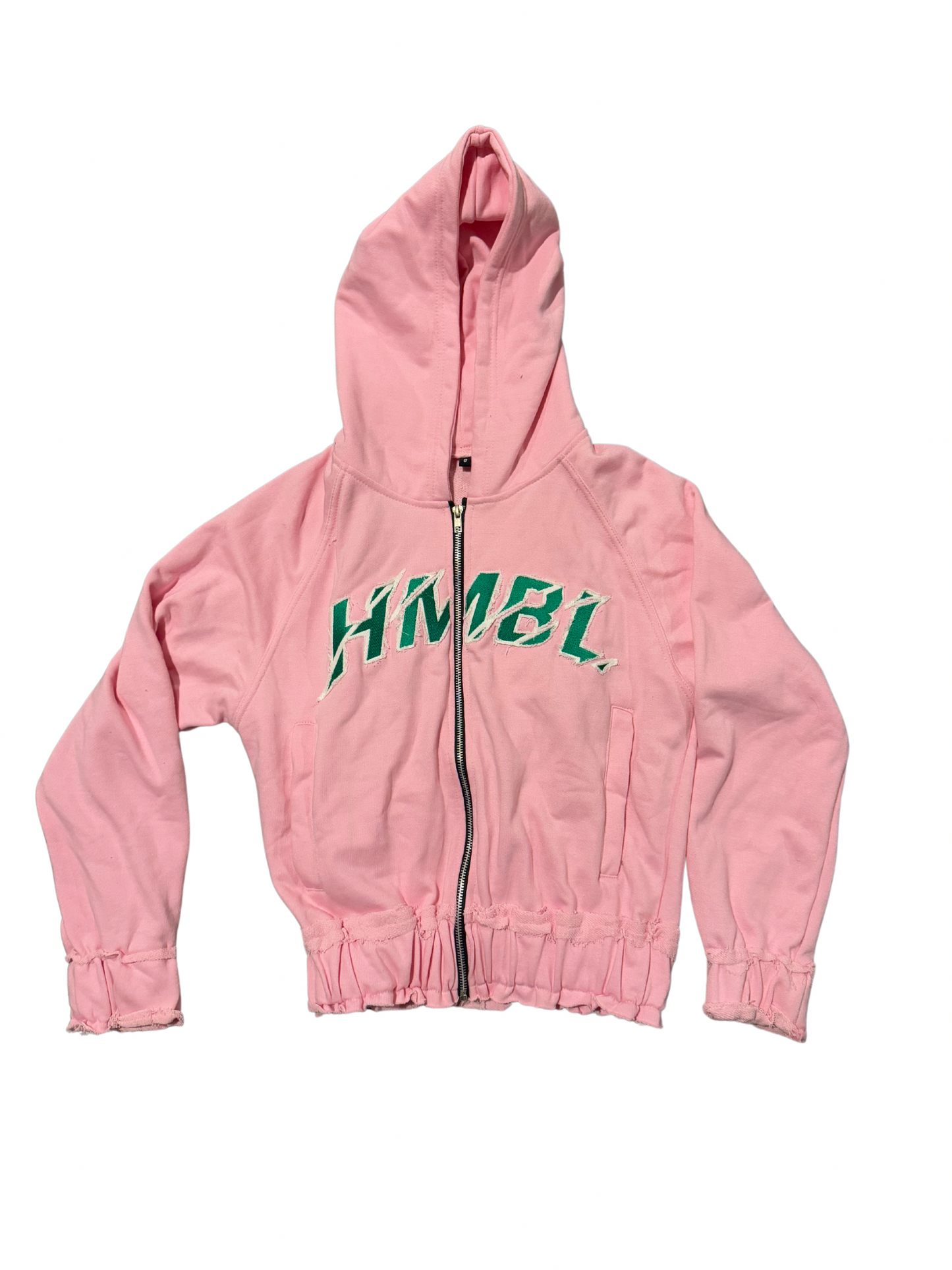 HMBL Pink Distressed Cropped Hoodie (WOMEN SIZE)